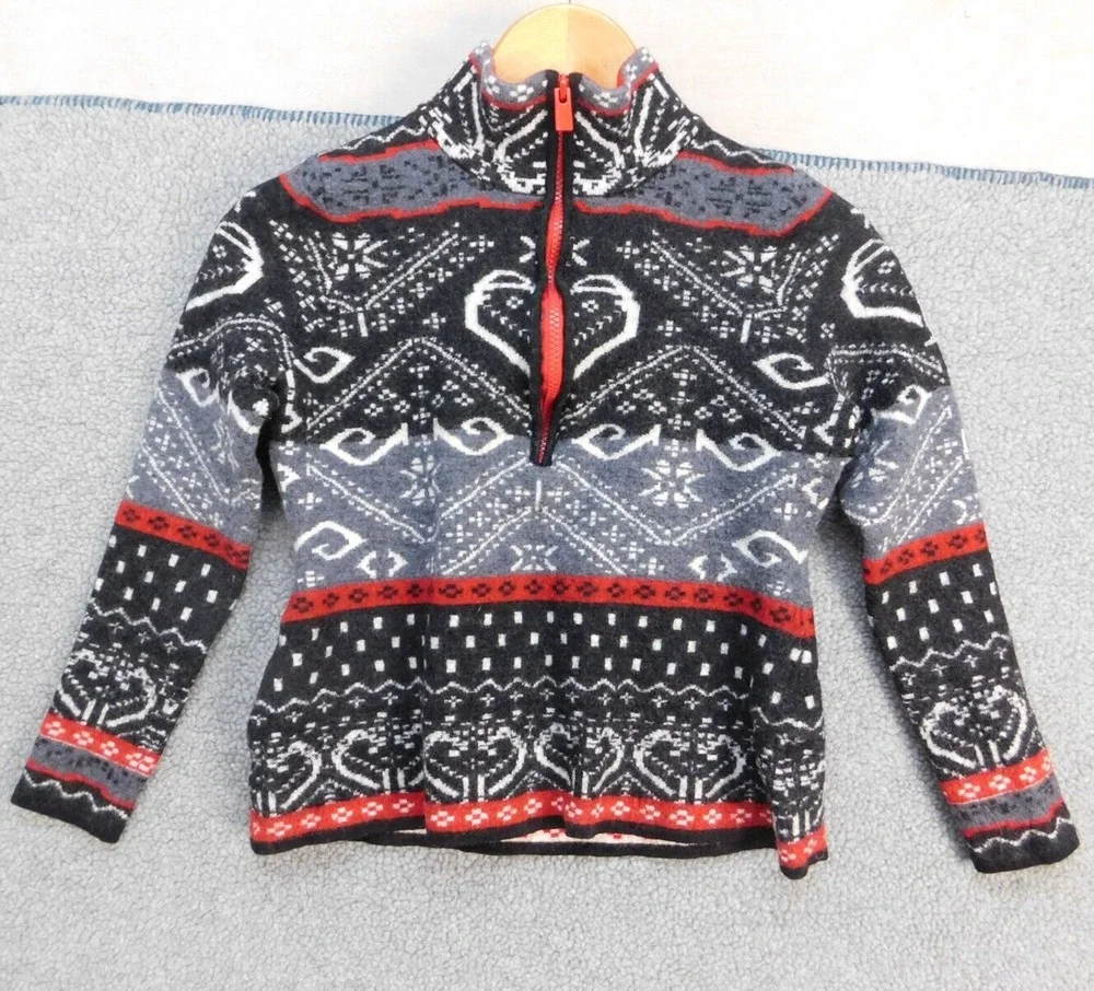 Icelandic Design Youth L Aztec Southwest Jacket Vintage Gray/Red Sweater